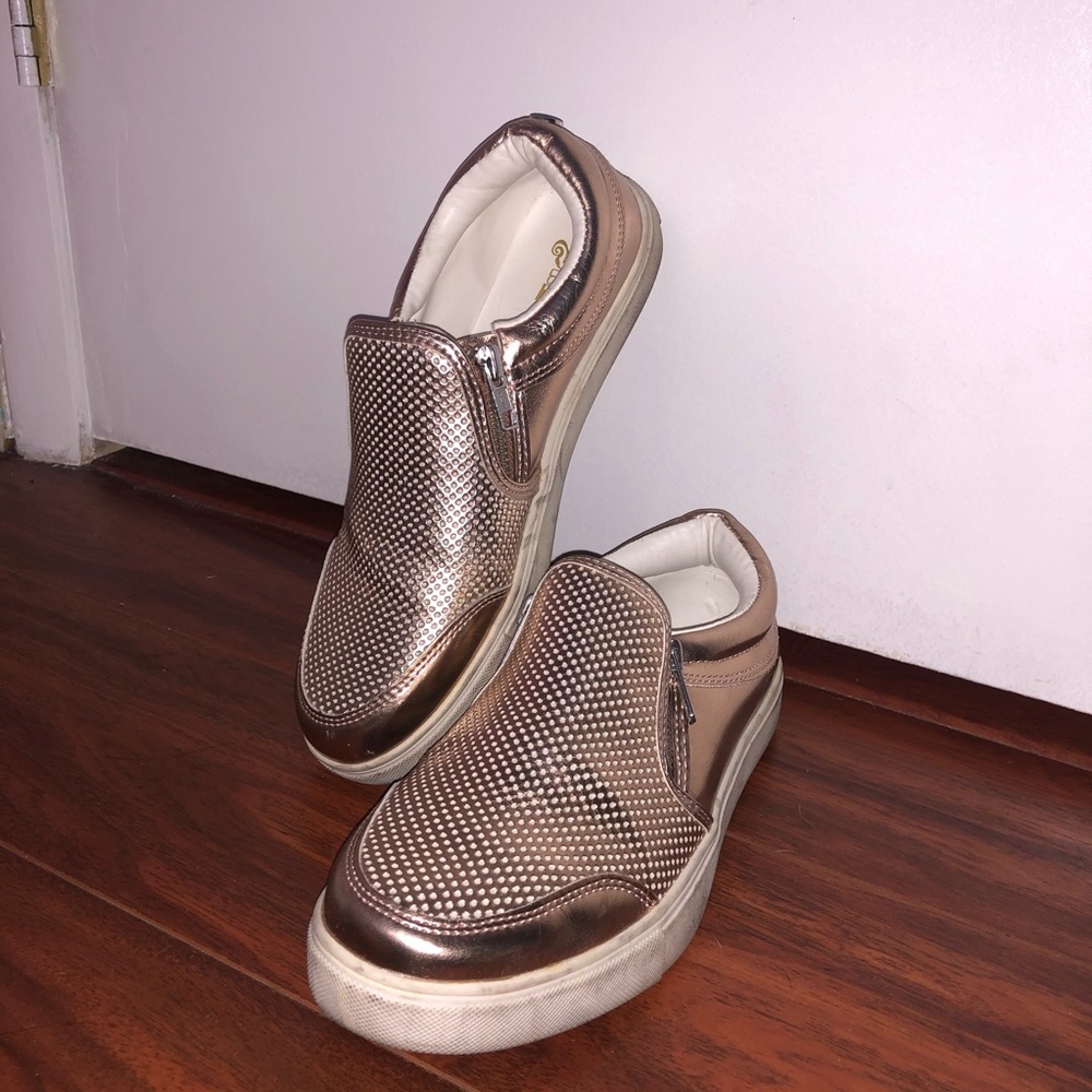 Brash Metallic Rose Gold Slip On Sneakers